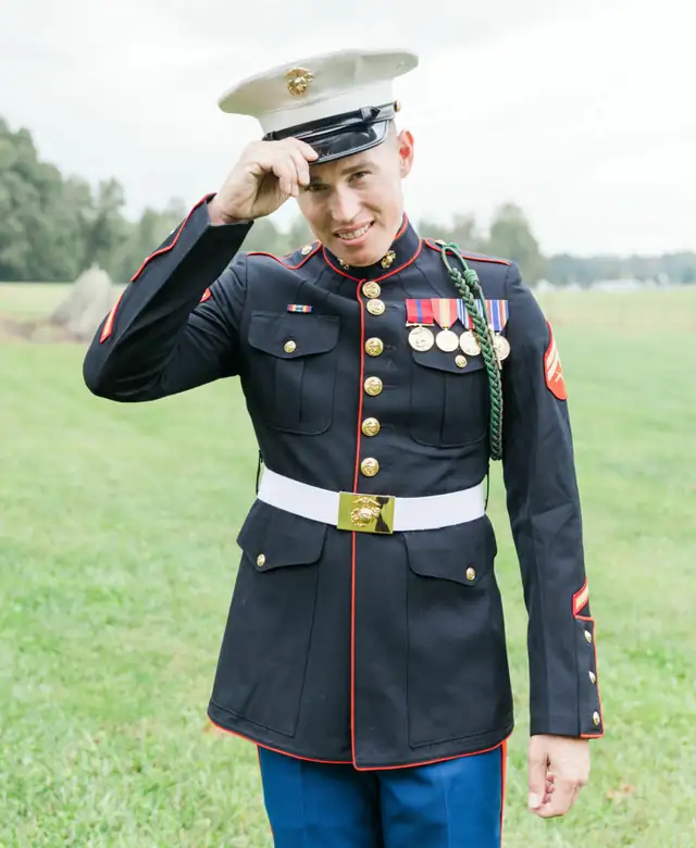 Ethan Randle, founder of Ironwood Custom Remodels, in his U.S. Marine Corps dress blues